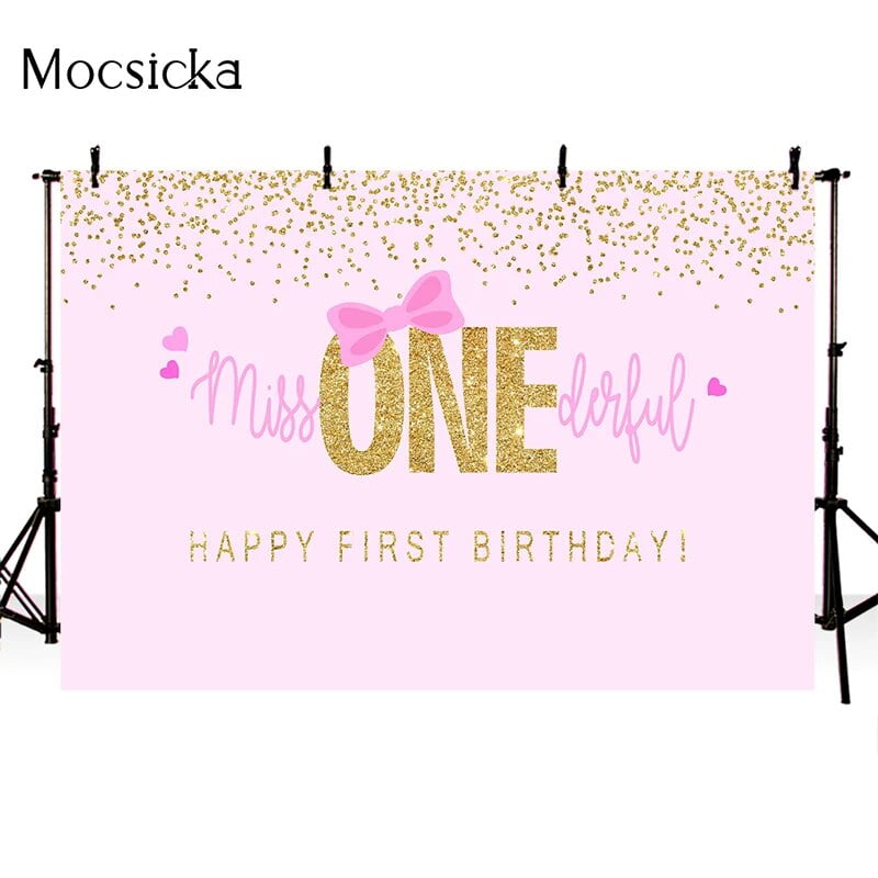 Christmas Dots Round Happy 1st Birthday Backdrop main image 1