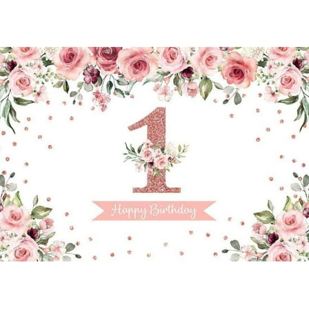 Happy 1st Birthday Banner Backdrop rations for Rose Gold 1 Year Old Birthday Party Pink One Birthday Poster Background