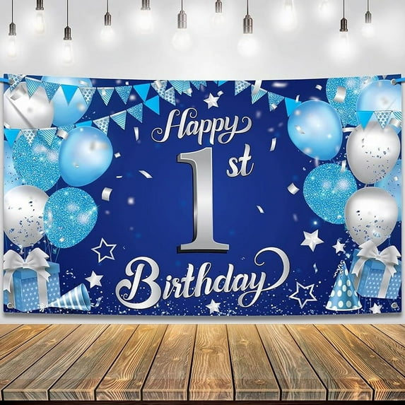Happy 1st Birthday Banner Boy - 72x44 Inch, Xtralarge | First Birthday Backdrop | First Birthday Decorations for Boys | First Birthday Banner for 1st Birthday Decorations