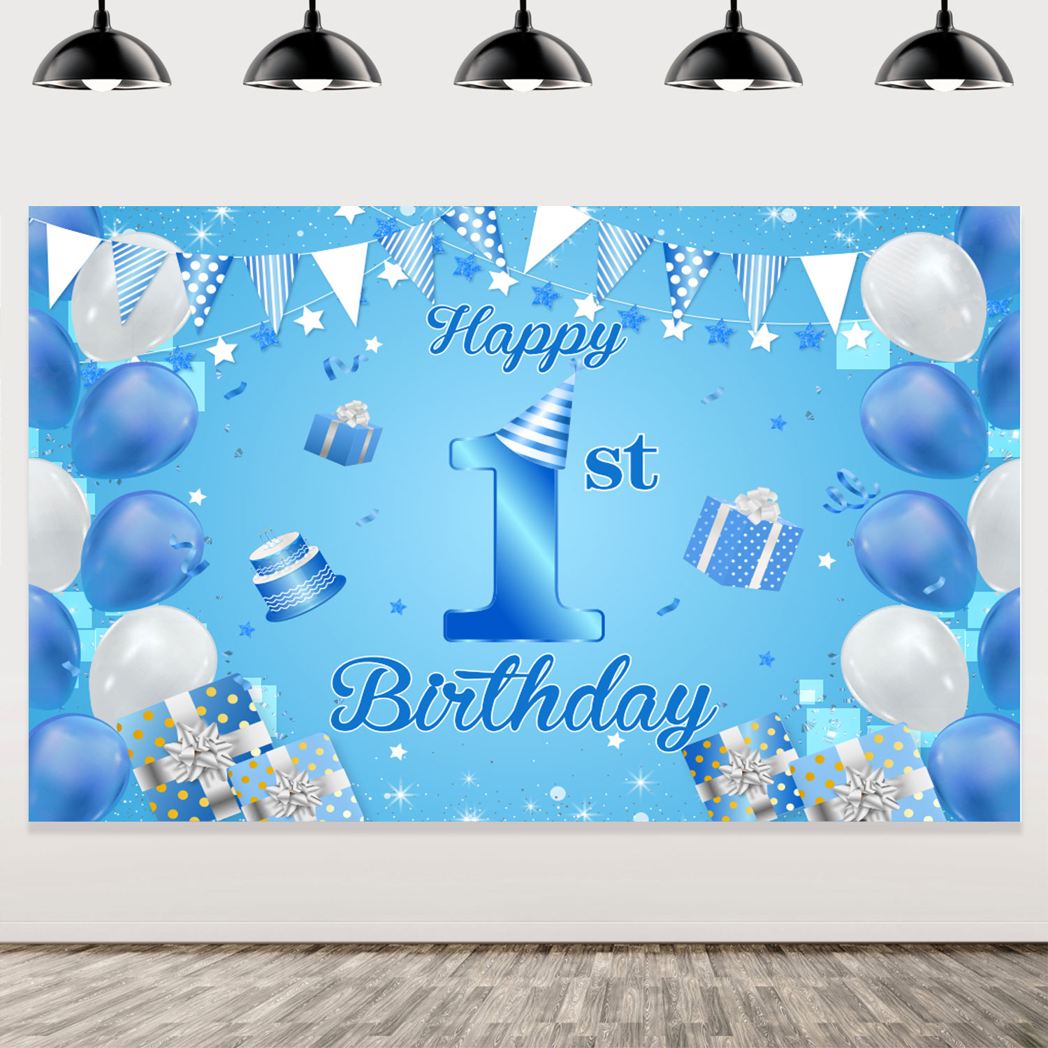 1st Year Boy s Blue White Birthday Backdrop Happy Birthday Banner 