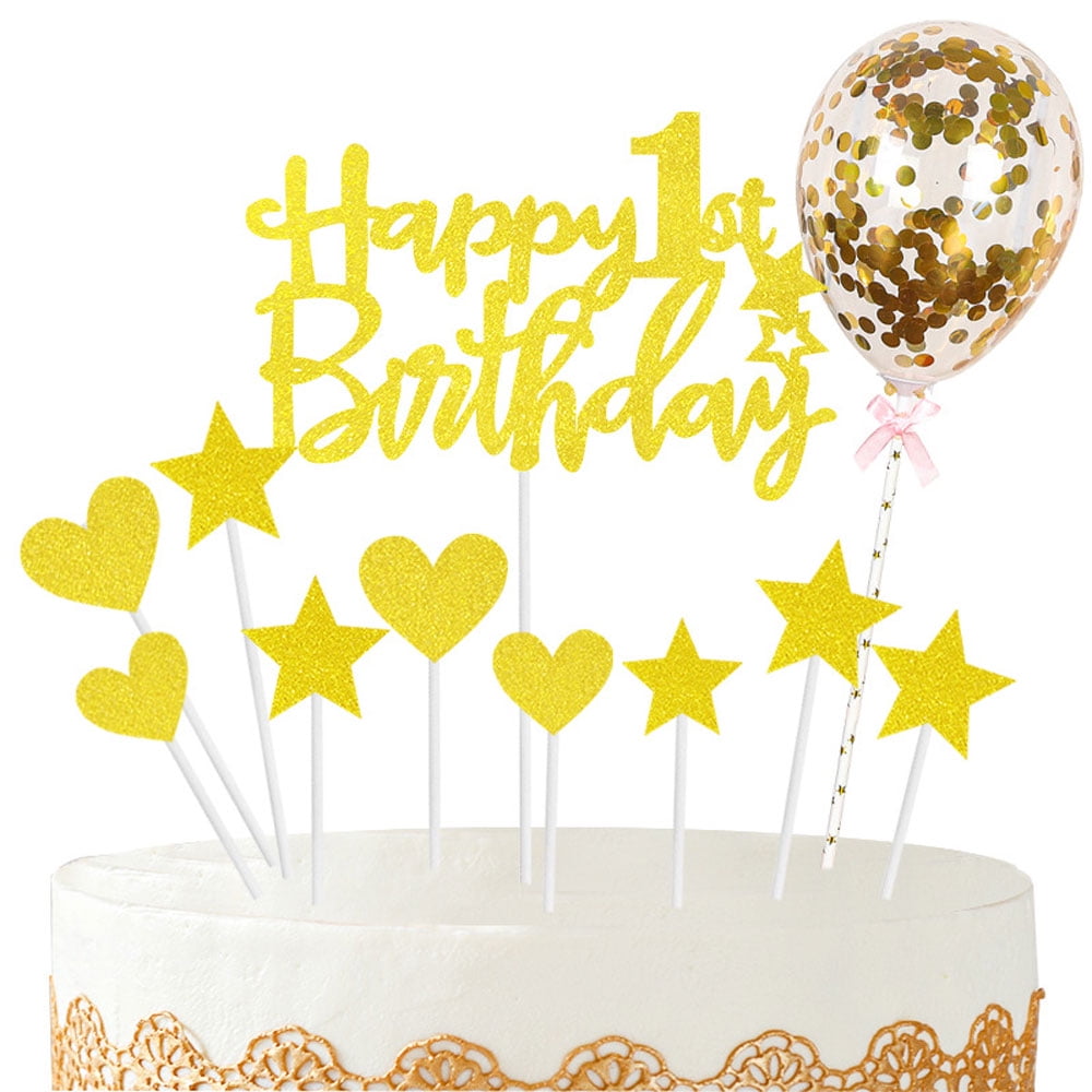 Gold Glitter Birthday Cake Decorations For Baby Happy 1st Birthday Cake ...
