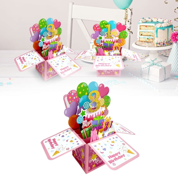 Happy 1st Birthday Card, 3D Pop Up First Birthday Greeting Card for Baby, Daughter, Granddaughther, Niece with 1 Envelop,1 Message Card, C