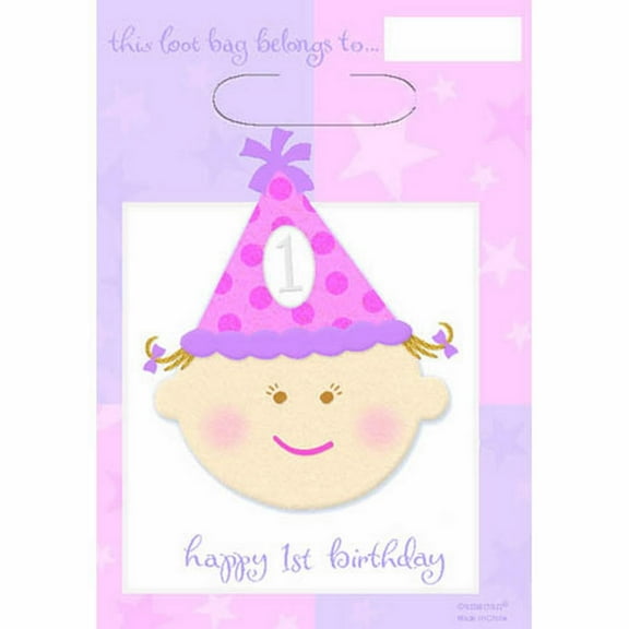 Happy 1st Birthday Girl Favor Bags (8ct)