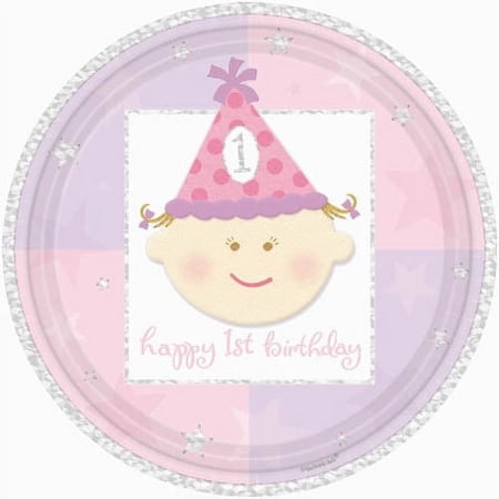 Happy 1st Birthday Girl Large Paper Plates (8ct)