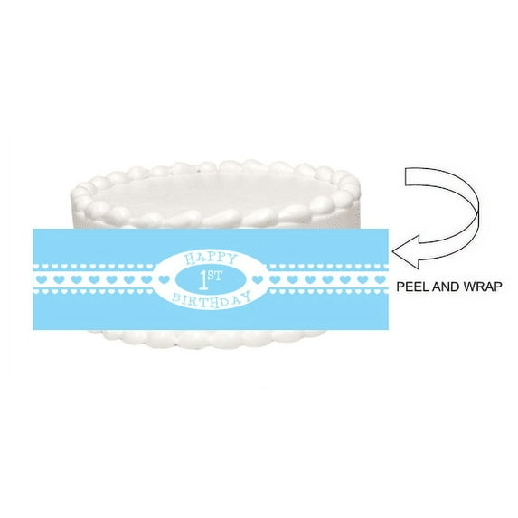 Happy 1st Birthday Peel and Stick Edible Cake Image Wrap Ribbon