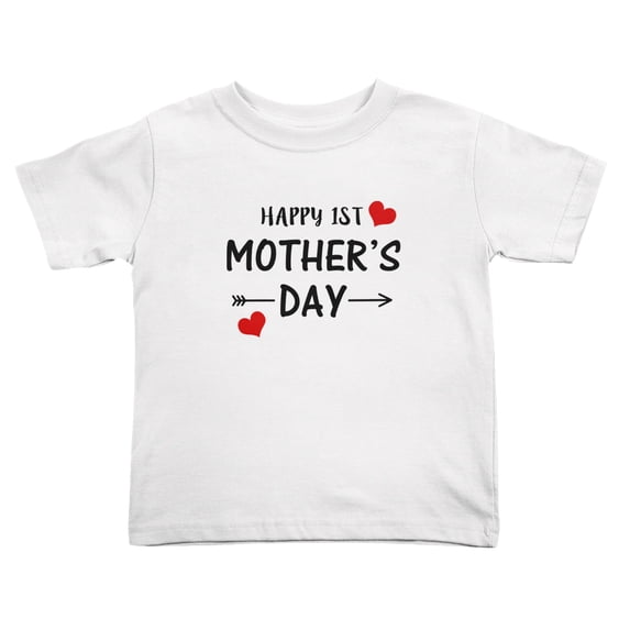 Happy 1st Mother's Day Funny Toddler T Shirts for Boys Girls (White, 5/6T)