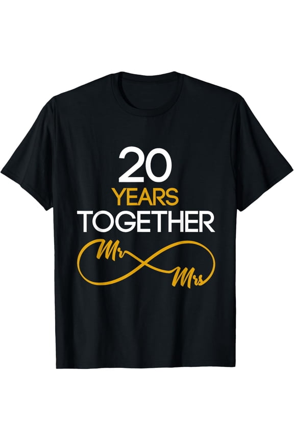Happy 20 Year Anniversary Couples Gift Apparel T-ShirtMen and women, Black T-shirt, size: Extra large S-4XL