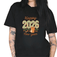thumbnail image 1 of Happy 2026 New Year Horse Print Tshirt Graphic Tees Black Shirts S-5XL Festive Holiday Tops, 1 of 5