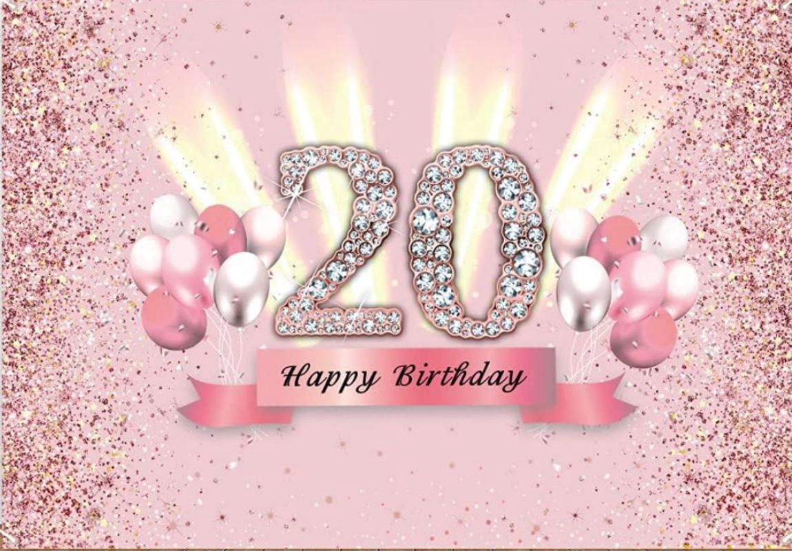 Happy 20th Birthday Backdrop Banner Pink Purple Supplies for Birthday ...