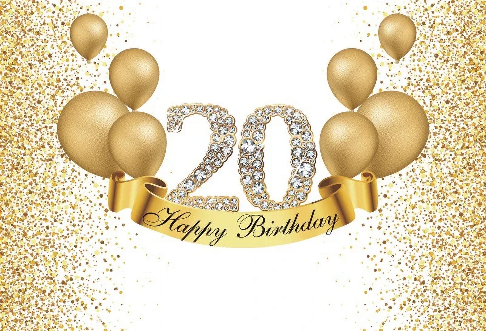 Happy 20th Birthday Backdrop Banner - Black & Gold Photo Booth Background, 3.9x5.9 Ft