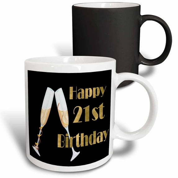 3drose, Happy 21st Birthday with Champagne Glasses, 11oz Magic Transforming Mug