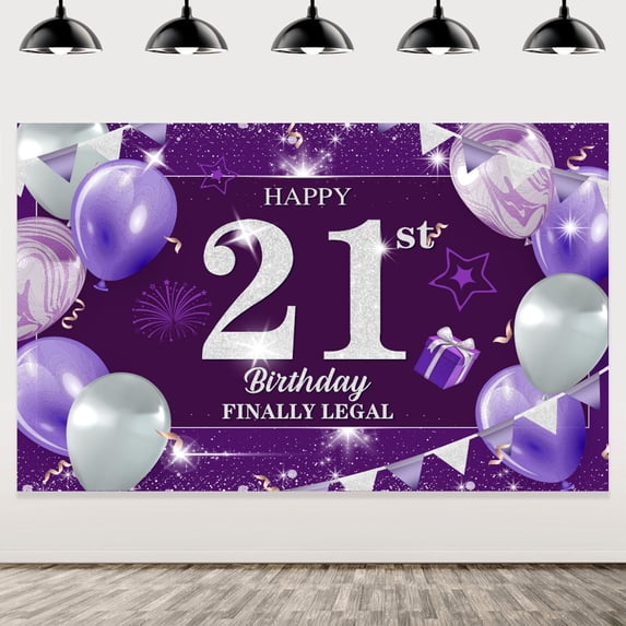 Happy 21st Birthday Banner Decorations for Girl Women, 21st Birthday Decorations Happy 21 Years Birthday Banner for Anniversary Photo Booth Backdrop Background Banner, Birthday Party Supplies