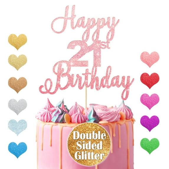 Happy 21st Birthday Cake Topper, Cheers to 21 Years Sign, 21 & Fabulous Party Decoration, Multi Colors Double Sided Glitter