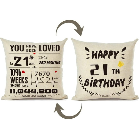 Happy 21st Birthday Decorations for Her Him, 21st Birthday Gifts for Her Daughter Son Women Girlfriend, 21 Year Old Birthday Gifts for Her, Twenty First Birthday Gifts, Birthday Pillow Cover 18x18