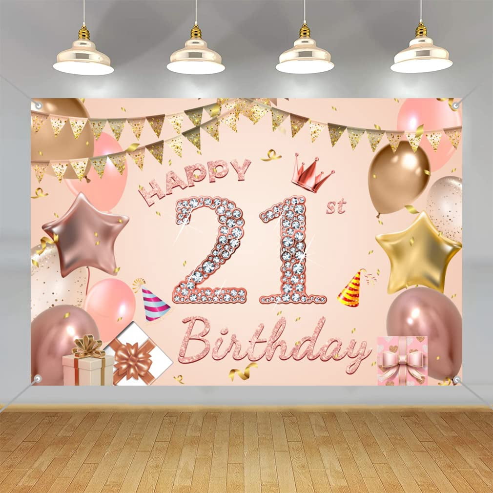 Happy 21st Birthday Banner – Stoffposter 150x90 Cm, Mit Glitzer, Für Party-Deko