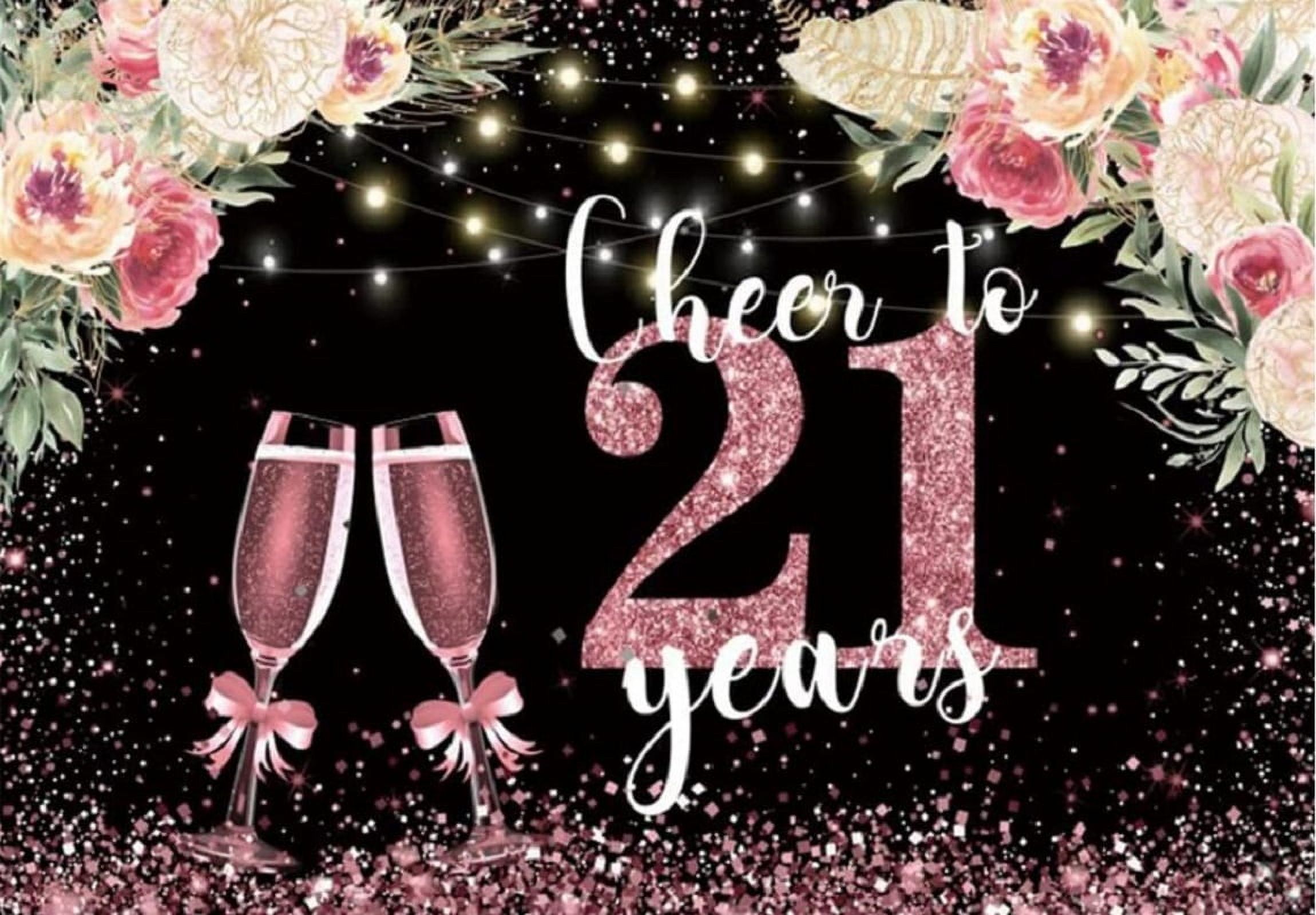 Tecreo Happy 21st Birthday Backdrop Banner - Pink Vinyl 59x35.4 Inch Party Decorations For Girls