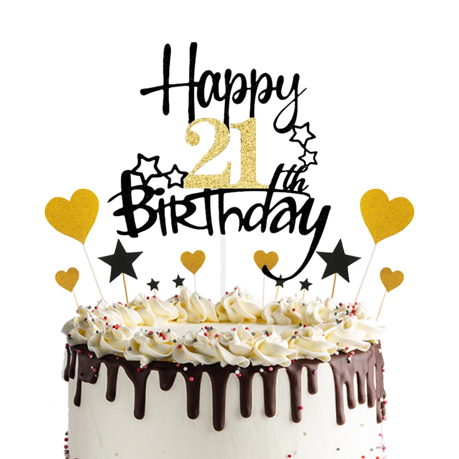 Happy 21th Birthday Cake MMF7 Topper,Black Gold Glitter Party Cupcake — free download