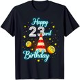 thumbnail image 1 of Happy 23rd Birthday Black T-Shirt with Fun Party Hat & Graphic, 1 of 5
