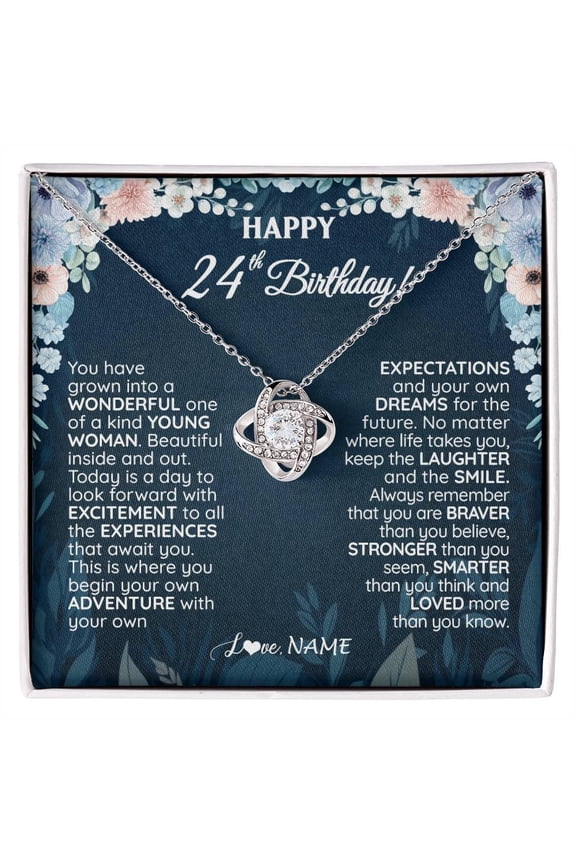 Happy 24th Birthday Necklace, White Love Knot Necklace