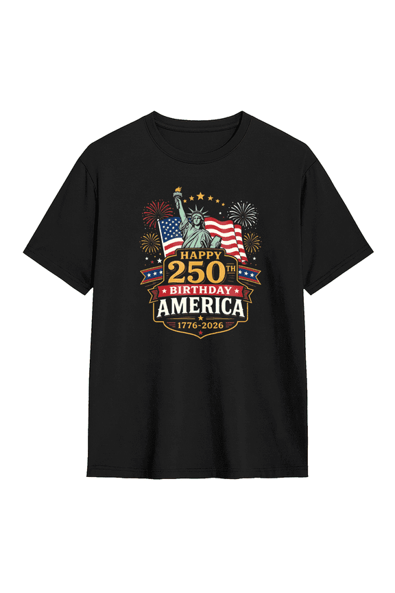 Happy 250th Birthday America Vintage Graphic Tee for Men and Women, Fun Holiday Gift Cotton Short Sleeves T-Shirt