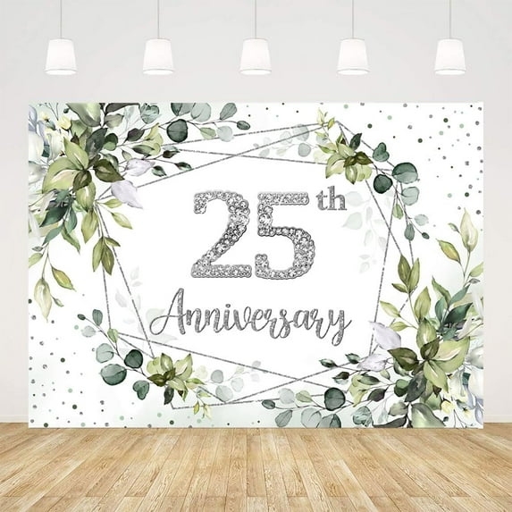 Happy 25th Anniversary Backdrop for Photography Greenery Celebrating 25 Years of Marriage Background Cheers to 25 Years of Marriage 25th Birthday Party Supplies Decorations Banner