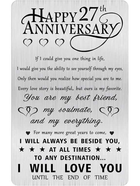 Happy 27 Years Wedding Anniversary Personalized Gifts for Husband Him, 27th Anniversary Engraved Wallet Card Gift for Her Boyfriend Men