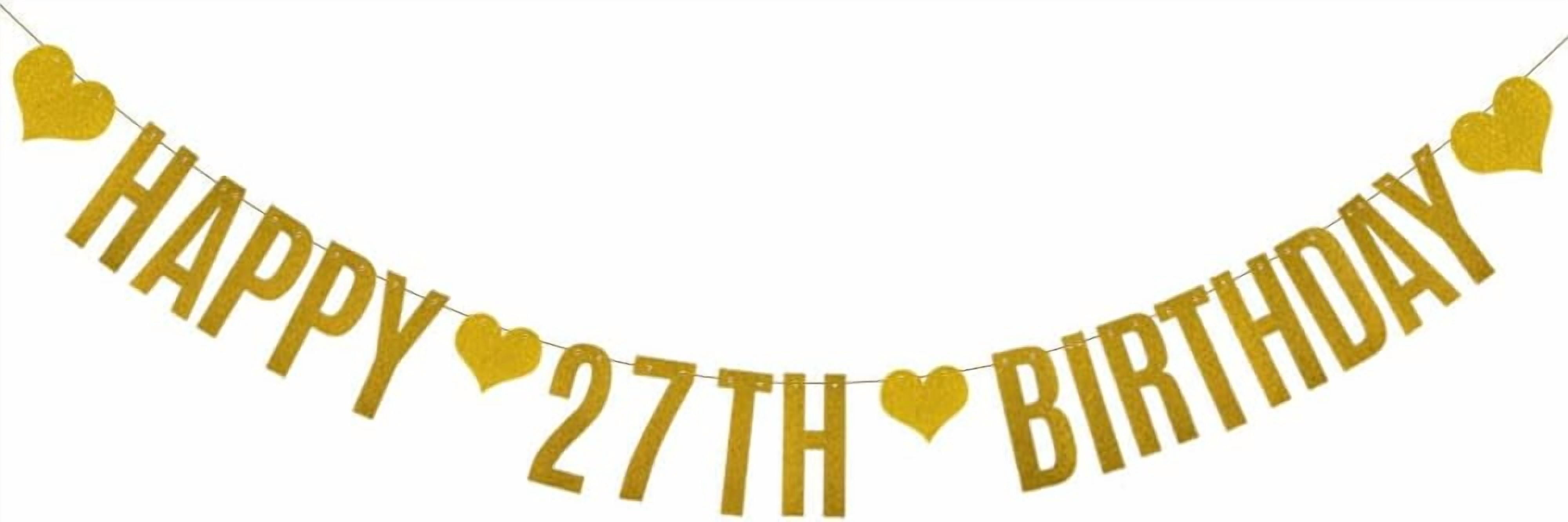 Happy 27TH Birthday Banner,Gold Glitter Paper Banner for 27th Birthday ...