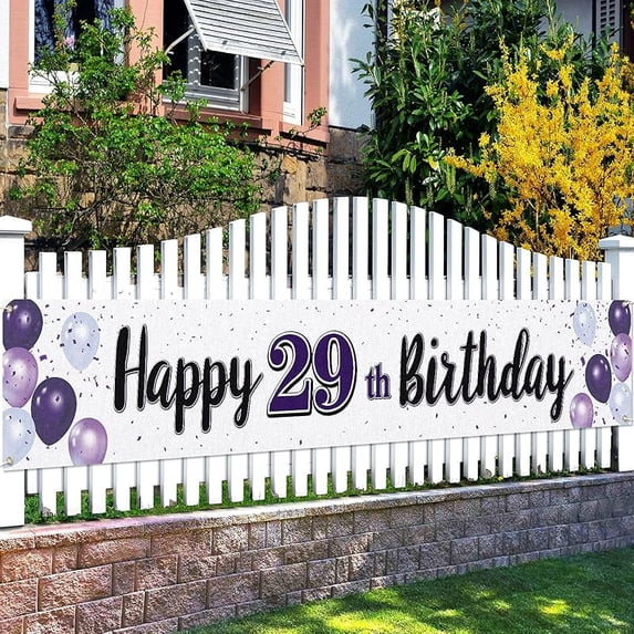Happy 29th Birthday Decorations,29th Purple Balloon Large Birthday Hanging Banner Sign,29 Years Old Bday Party Supplies.