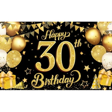 Happy 30th Birthday Banner, Gold 30th Birthday Decorations for Him, Happy 30th Birthday Backdrop for 30th Birthday Decorations for Women, Happy Birthday Backdrop
