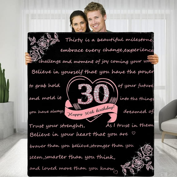 Happy 30th Birthday Blanket Gift for Women, 30 Years Old Birthday Ideas Gift for Her, 30th Birthday Christmas Valentines Day Throw Blanket Gift for Girlfriend Daughter Wife Mom