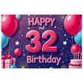 thumbnail image 1 of Happy 32nd Birthday Banner with Balloons Stars Fireworks Party Backdrop Decoration for Birthday Party Celebrations Photography Props Decor, 1 of 8