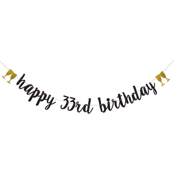 Happy 33rd Birthday Banner,Pre-Strung, 33rd Birthday Party Garlands Bunting Sign Photo Props Backgrounds,Letters Black