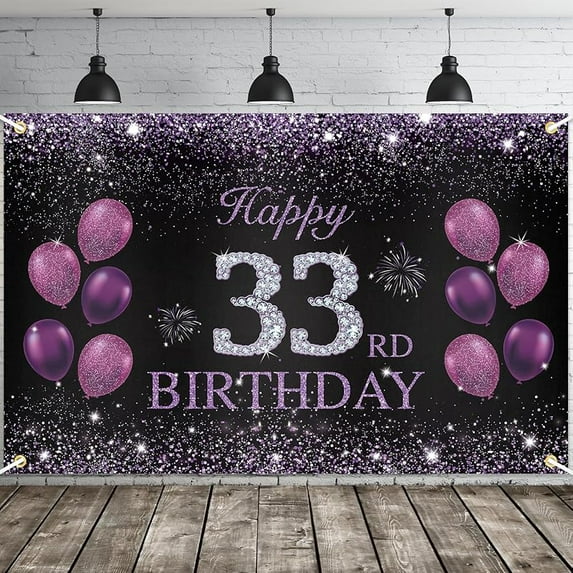 Happy 33th Birthday Banner, Happy Birthday Party Decorations, Birthday Supplies Backdrop Décor, 5.9 X 3.6 Ft