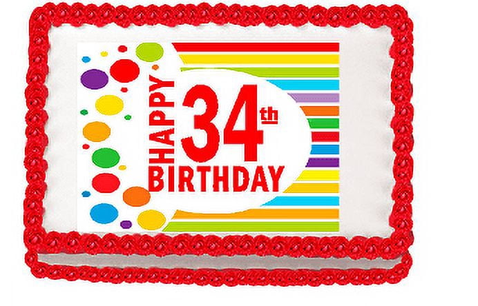 Happy 34th Birthday Edible PEEL N STICK Frosting Photo Image Cake ...