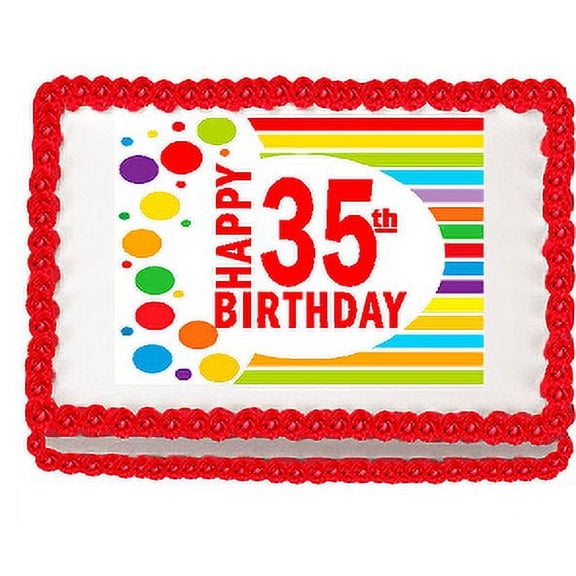 Happy 35th Birthday Edible PEEL N STICK Frosting Photo Image Cake Decoration Topper