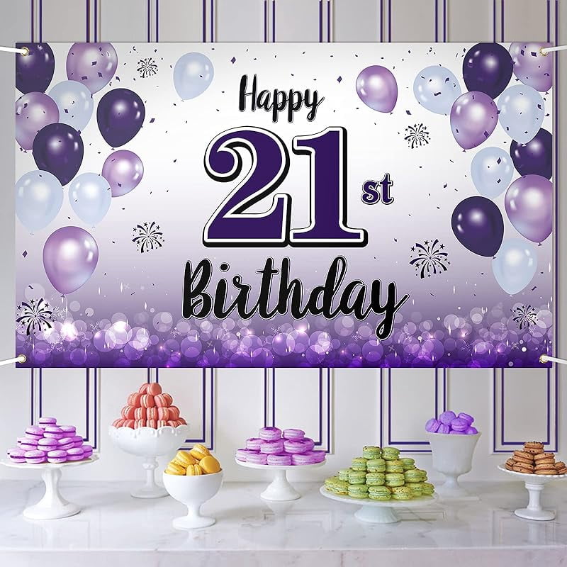 LASKYER Happy 15th Birthday Decorations - Large Purple Backdrop Banner (78”x47”), Cheers To Fifteen Years Party Supplies - View #2