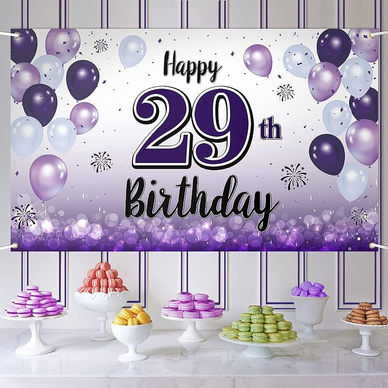 LASKYER Happy 15th Birthday Decorations - Large Purple Backdrop Banner (78”x47”), Cheers To Fifteen Years Party Supplies - View #4