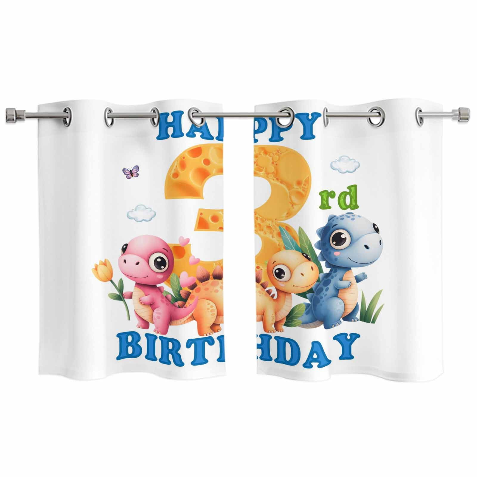 Hapy Rommet Happy 3rd Birthday Kitchen Curtains Window Panels, Cartoon Cute Pink ...