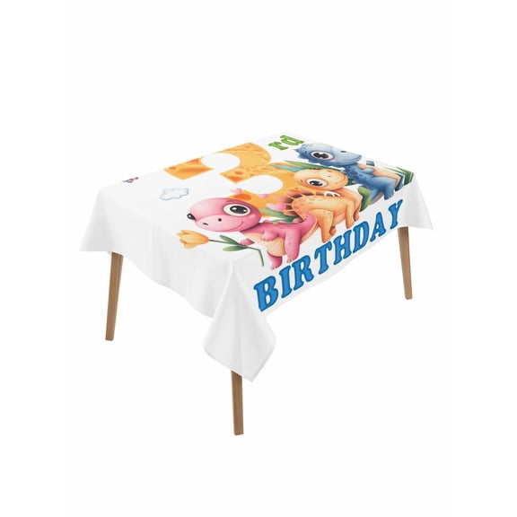 Happy 3rd Birthday Table Cloth, Waterproof Tablecloth for Rectangle Tables, Cartoon Cute Pink Yellow Blue Dinosaurs Floral Reusable Washable Fabric Table Cover for Restaurant Kitchen Dining 52"x70"