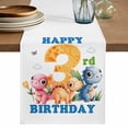 thumbnail image 1 of Happy 3rd Birthday Table Runner, Cartoon Cute Pink Yellow Blue Dinosaurs Floral Cotton Linen Table Runners 72 Inches Long, Dresser Scarf Runner for Dining/Coffee/Kitchen/TV Stands/Cabinets 13''x72'', 1 of 9