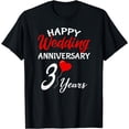 thumbnail image 1 of Happy 3rd Wedding Anniversary Heart Love Him Her Couple T-Shirt, 1 of 4