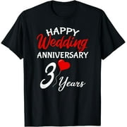 Happy 3rd Wedding Anniversary Heart Love Him Her Couple T-Shirt
