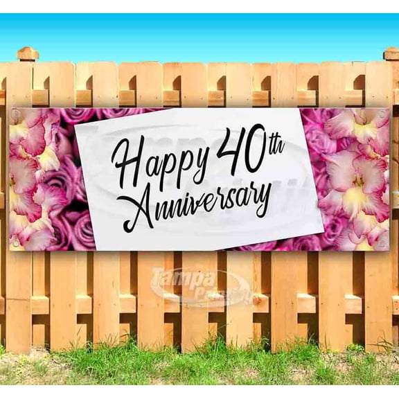 Happy 40th Anniversary 13 oz Vinyl Banner With Metal Grommets