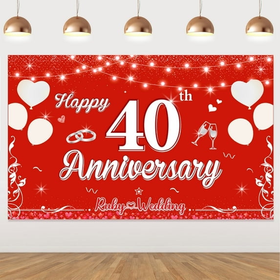 Happy 40th Anniversary Backdrop Banner Decor, 40th Wedding Anniversary Background Sign Decor, Happy 40 Years Wedding Anniversary Party Theme Decorations for Women Men Supplies