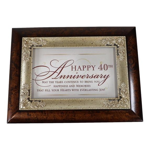 Happy 40th Anniversary Burlwood With Silver Scrollwork Musical Trinket Box