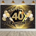 thumbnail image 1 of Happy 40th Birthday Backdrop Banner for Women Men Black and Gold Birthday Backdrop Background Gold Balloons Photo Background 40th Birthday Decorations Banner Party Supplies, 1 of 6