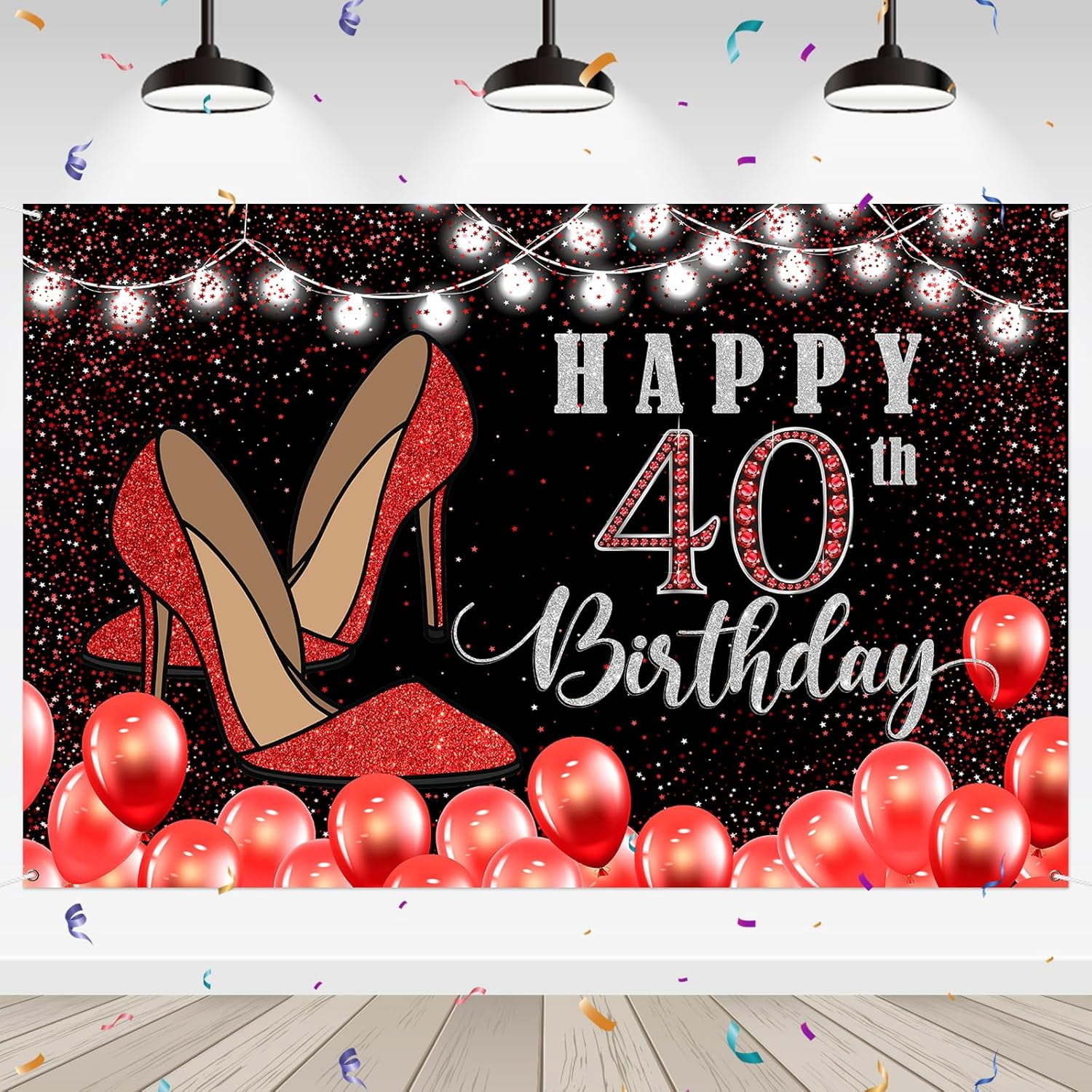 40th Birthday Backdrop – Rose Gold Glitter Diamonds Design, 150 X 90 Cm Vinyl Banner With Grommets