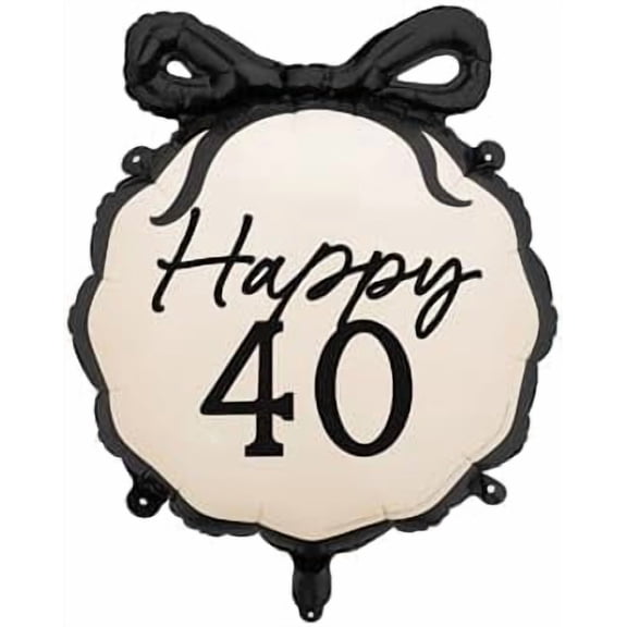 Happy 40th Birthday Balloon 18.5 x 17.5 Inch 40th Birthday Decorations for Women Cream Balloons with Black Bows Bow Party Decorations for Women