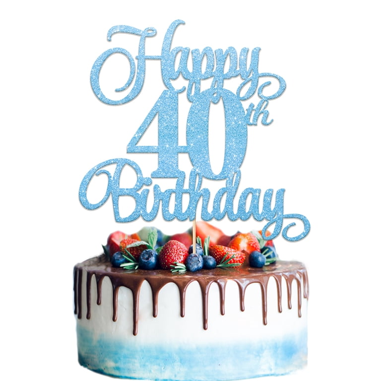Fun & Glittery “Cheers To 40 Years” Cake Topper – Ready-to-Use Birthday Decoration For 40th Anniversary Parties (Blue, 1 Pack)