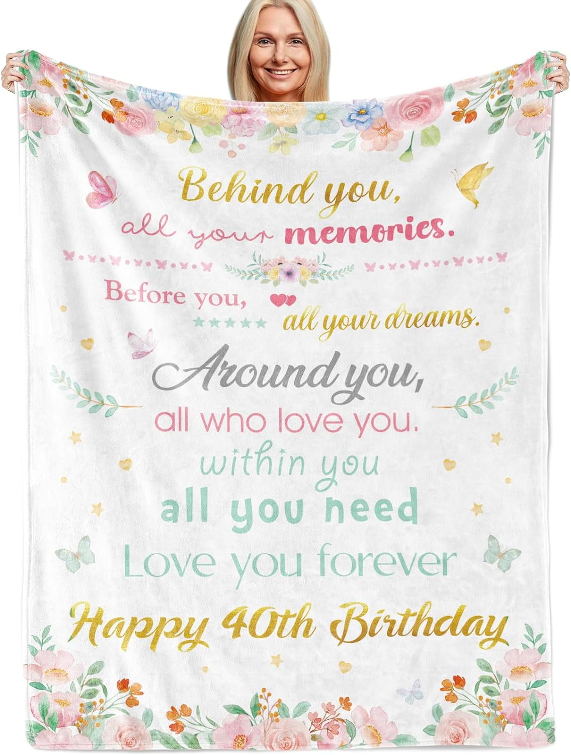 Happy 40th Birthday Gifts for Women, 40 Year Old Birthday Blanket 50x60 ...